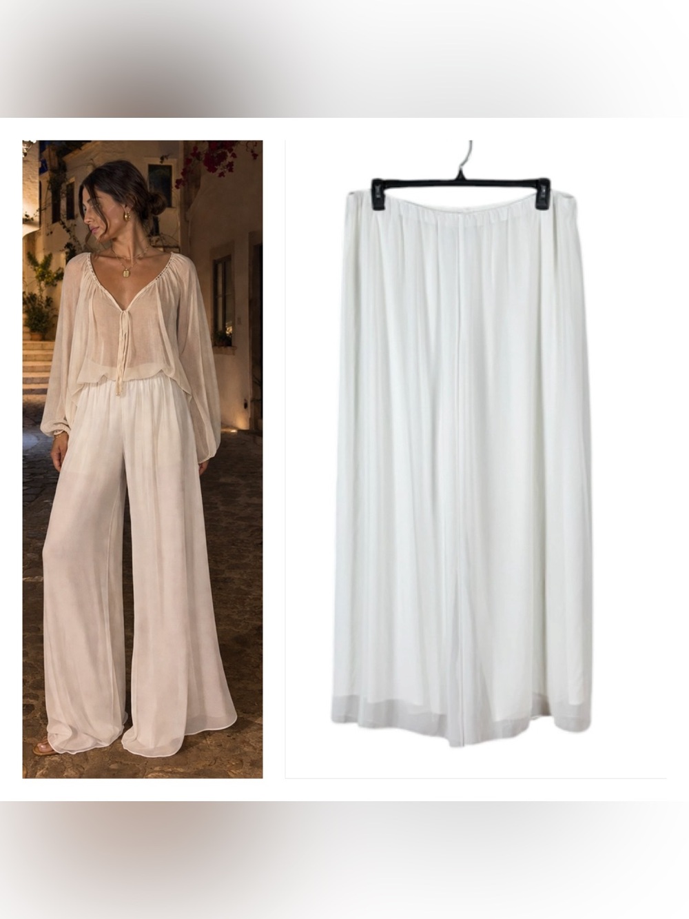 Womens Wide Leg Chiffon Pants Size 3X Romantic Coastal Euro Summer Fairy Flowy